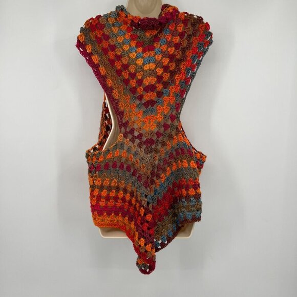 Crochet bohemian boho vest one size woman's vibrant medium large - Picture 6 of 9